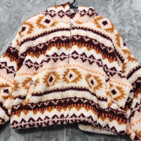Arizona Jean Co. Jacket Womens XXL Fleece Aztec Southwest 1/2 Zip Pullover Crop - Picture 2 of 9
